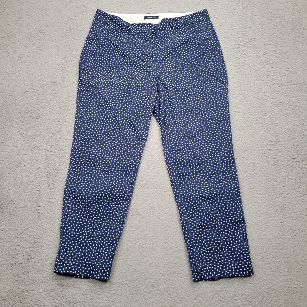 Lands' End Pants Womens 8 Blue White Polka Dots Tapered Leg Crop 30x23.5*